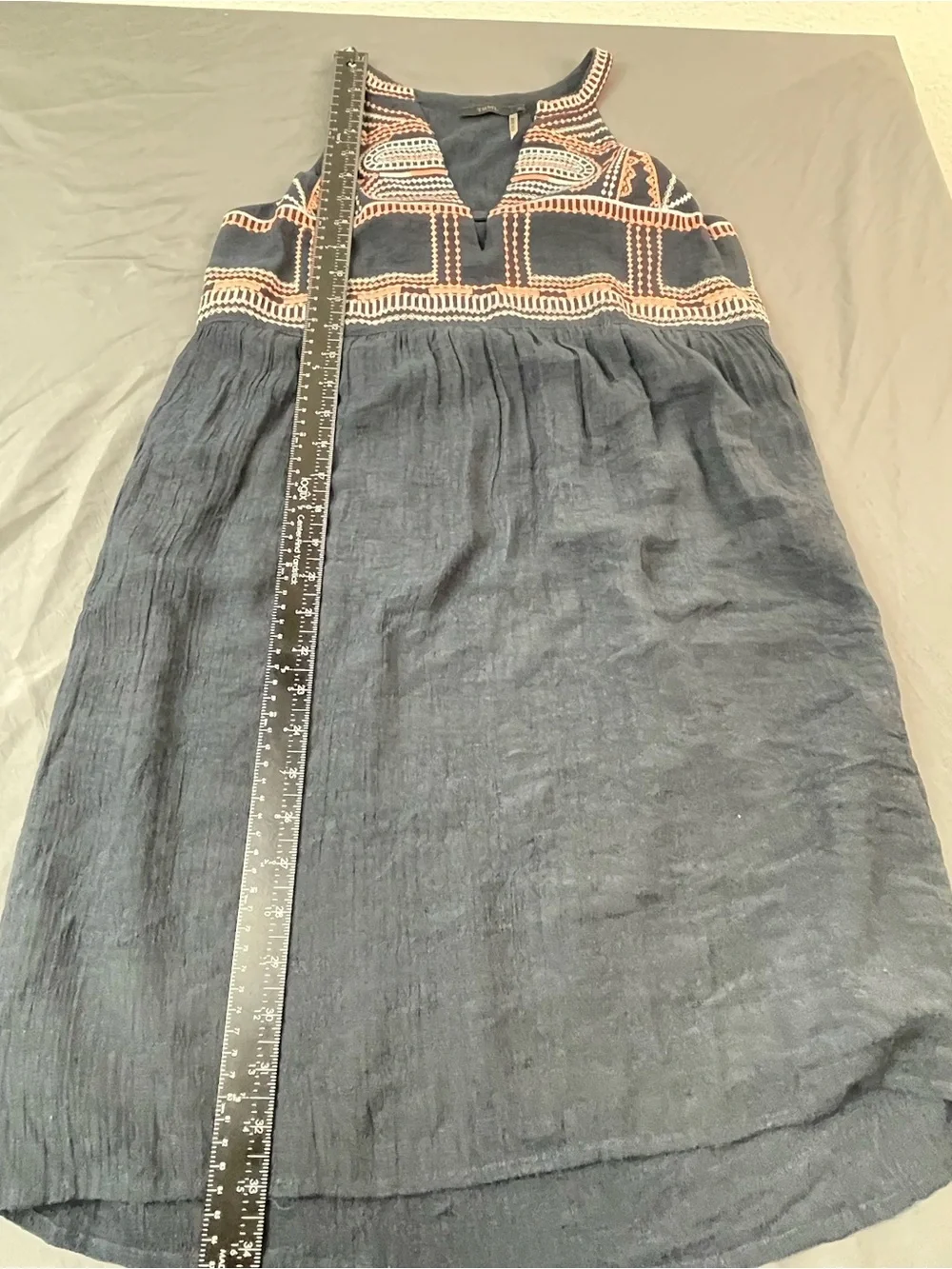 THML‎ Small Women Pullover Mini Sleeveless Dress Embroidered Boho V-neck Gauze